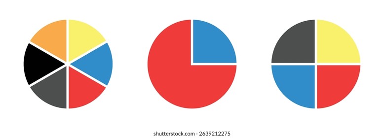 Pie charts diagrams. Different color circles isolated. Infographic element round shape.