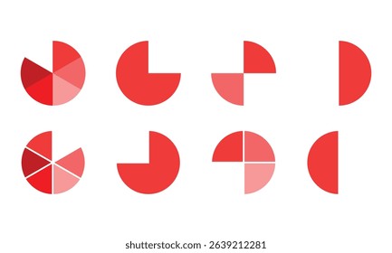 Pie charts diagrams. Different color circles isolated. Infographic element round shape.