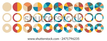 Pie charts diagrams. Different color circles isolated. Infographic element round shape. Vector