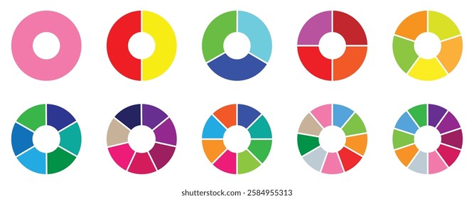 Pie charts diagrams. Donut and pie chart infographic elements set. Colorful diagram collection with. Circle icons for infographic. Vector eps 10