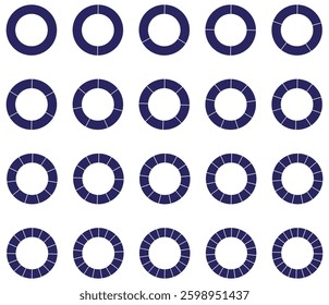 Pie charts diagrams. Donut chart segments collection. Wheel diagrams set in blue colors. Sections and slices pack. Segmented circle progress indicators. segmented progress indicator loading piechart 