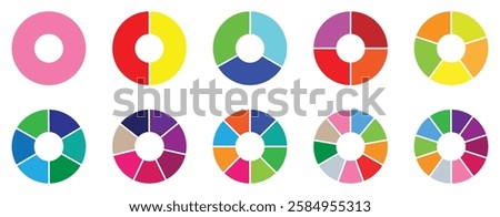 Pie charts diagrams. Donut and pie chart infographic elements set. Colorful diagram collection with. Circle icons for infographic. Vector eps 10