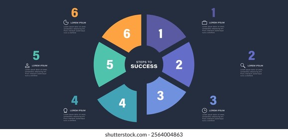 Pie charts diagrams infographic design template. 6 steps, parts or options