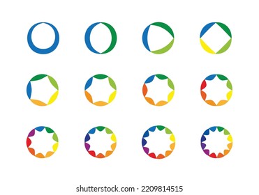 Pie charts diagrams. Set of different color circles isolated. Infographic element round shape. Circle chart section segments set vector diagram segments pie template. Circle segments set. 
