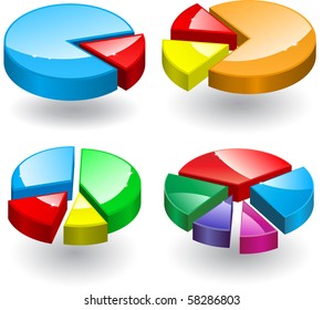 Pie charts with different number of parts. Vector.
