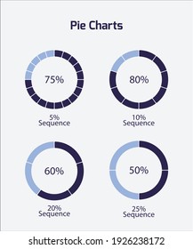 Pie Charts With Different Sequence - 5%, 10%, 20%, 25% Percentage Charts,  Vector EPS 10 