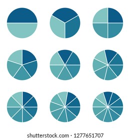 Pie Charts - 
Different Subdivisions - Vector Illustration - Isolated On White Background