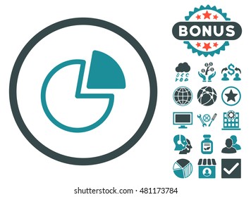 Pie Charts icon with bonus. Vector illustration style is flat iconic bicolor symbols, soft blue colors, white background.