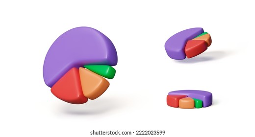 Pie charts set. 3D render circular charts for infographics templates. Business round diagram icons. Vector