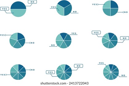 Pie Charts Set In 
Different Subdivisions - Vector Illustration - Isolated On White Background