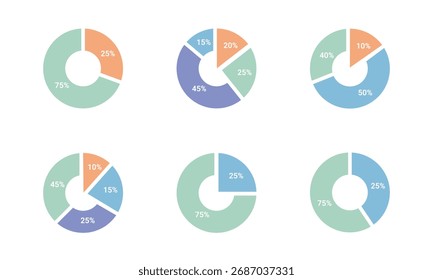 Pie charts set with numbers,  Infographic element round shape