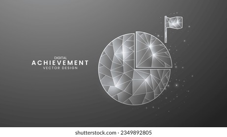 Pie charts are used to display data results and reports. Goals and Objectives, Achievement Flag vector illustration, low poly modeling