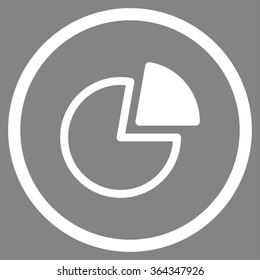 Pie Charts vector icon. Style is flat circled symbol, white color, rounded angles, gray background.