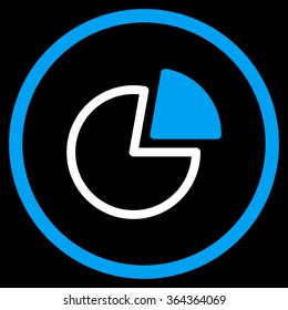 Pie Charts vector icon. Style is bicolor flat circled symbol, blue and white colors, rounded angles, black background.