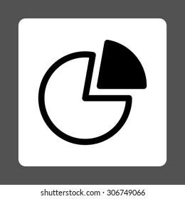 Pie Charts vector icon. This flat rounded square button uses black and white colors and isolated on a gray background.