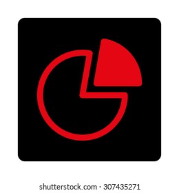 Pie Charts vector icon. This flat rounded square button uses intensive red and black colors and isolated on a white background.