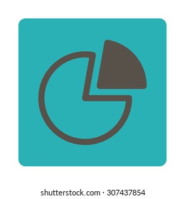 Pie Charts vector icon. This flat rounded square button uses grey and cyan colors and isolated on a white background.
