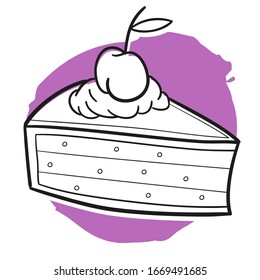 Pie Cherry Bakery Traditional Doodle. Icons Sketch Hand Made. Design Vector Line Art.