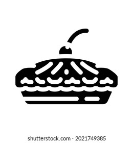 pie with cherry berry dessert glyph icon vector. pie with cherry berry dessert sign. isolated contour symbol black illustration