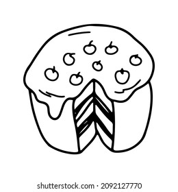 Pie con cereza en estilo doodle. Vector aislado.
