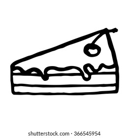 Pie with cherry on white background. Free hand drawn. Vector illustration.