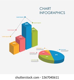 Pie Circle Chart, Bar Chart Infographics Elements 3D Vector Flat Design, Sign, Icon Full Color Template