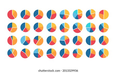 Pie circle diagram big set. Vector illustration. Circular infographics for business presentation isolated on white.