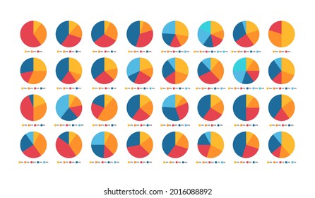 Pie circle diagram big set. Vector illustration. Circular infographics for business presentation isolated on white.