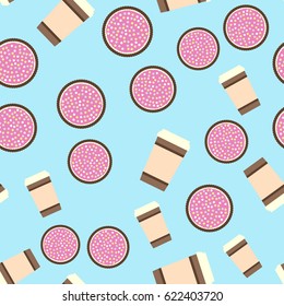 Pie & coffee pattern. Seamless vector flat food background 