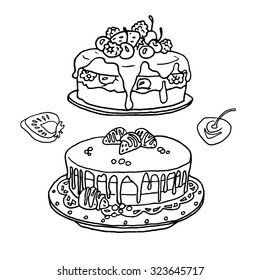 Pie. Coloring book. Hand drawn vector sketch.