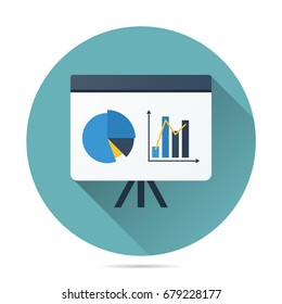 pie and column graph on presentation stand board icon vector flat style, for training, business, meeting, project illustration