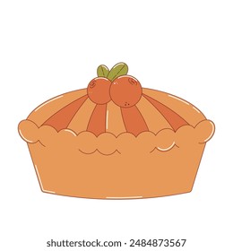 Pie with cranberry isolated on transparent background. Thanksgiving pie, sweet pastries. Vector illustration in flat style.