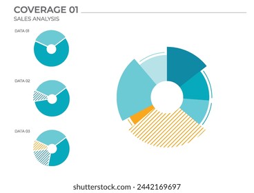 Gráficos de análisis de datos circulares en color. Gráficos de elementos vectoriales.