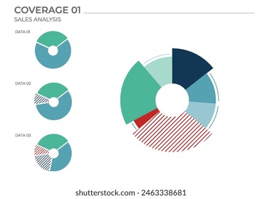Gráficos de análisis de datos circulares en color. Gráficos de Elementos de Vector.