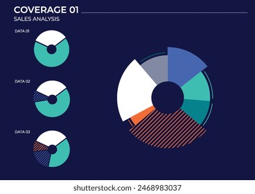 Pie data analysis charts in color. Vector elements charts.