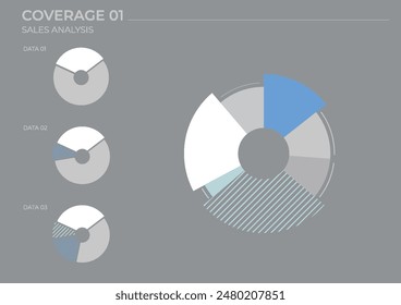 Gráficos de análisis de datos circulares en color. Gráficos de Elementos de Vector.