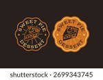 Pie dessert slice retro badge logo design set for bake shop. Sweet pie pastry vintage emblem element design pack for bakery. Cinnamon and potato creamy pie patch vector illustration set for cafes