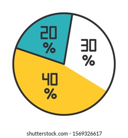 Pie diagram color icon. Round chart with segments. Circle infographic with sections and proportion. Business report with interest rates. Financial research. Targeting. Isolated vector illustration