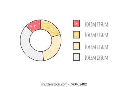 Pie diagram data of different colors with text in form of description to each part of scheme represented on vector illustration isolated on white