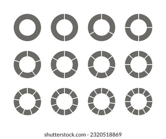 Diagrama de tubería dividido en partes grises. Gráfico circular. Gráfico de estructura redonda. Plantilla de sección Círculo. Establecer esquemas con sectores. Piechart con segmentos y rodajas. Ilustración del vector