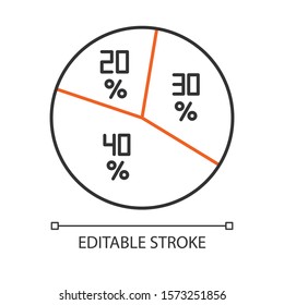 Pie diagram linear icon. Round chart with segments. Circle infographic. Business. Finance. Targeting. Thin line illustration. Contour symbol. Vector isolated outline drawing. Editable stroke