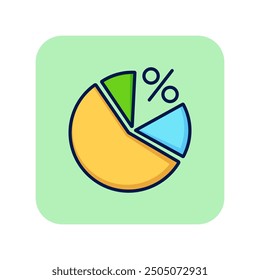 Kreisdiagramm mit Prozentmarkierungszeilensymbol. Rundes Diagramm mit Prozent auf grünem Hintergrund. Finanzkonzept. Vektorgrafik kann für Themen wie Bankwesen, Statistik, Präsentationen verwendet werden