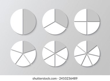 Pie-Diagramm in Grautönen. Vorlage für den Kreislaufabschnitt. Kreisstrukturdiagramm. Diagramm mit Segmenten und Scheiben. Kreisdiagramm. Festlegung von Regelungen mit Sektoren. Vektorgrafik