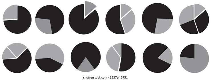 Pie and donut charts set. Circle diagrams divided in 4 sections.  infographic wheels. Round shapes design eps 10