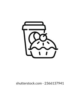 Pie and drink line icon. Fast food line icon isolated on white background