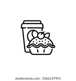 Icono de la línea de canalización y bebida. Icono de línea de comida rápida aislado en fondo blanco