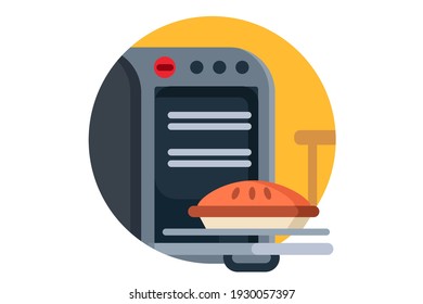 Pie in electrical oven vector illustration. Modern oven, multi function stove flat style. Equipment for cooking and baking. Technology, household appliance concept. Isolated on white background