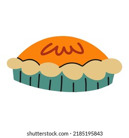 Pie with filling. Apple or cherry. Vector icon for food apps and websites. Dessert for various holidays, Thanksgiving Day and more.