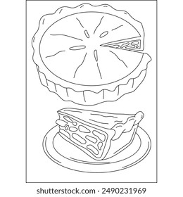 pie food dish coloring book page for ui, ux, web, app, brochure, flyer and presentation design, etc.