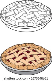 Pie Food Vector drawing, outline drawing, flat vector colour.